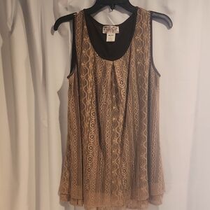 Lady Noiz Brown and Tan Lace Blouse